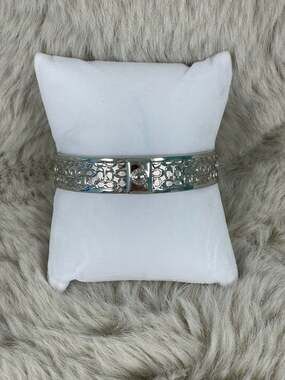 Coach 1/2 inch Vintage Signature C Monogram Silver Tone Bangle Bracelet